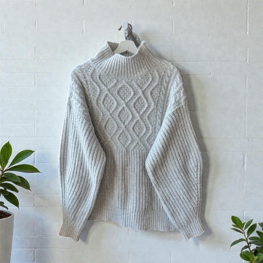 a new day Light Gray Cable Knit Turtleneck Sweater
